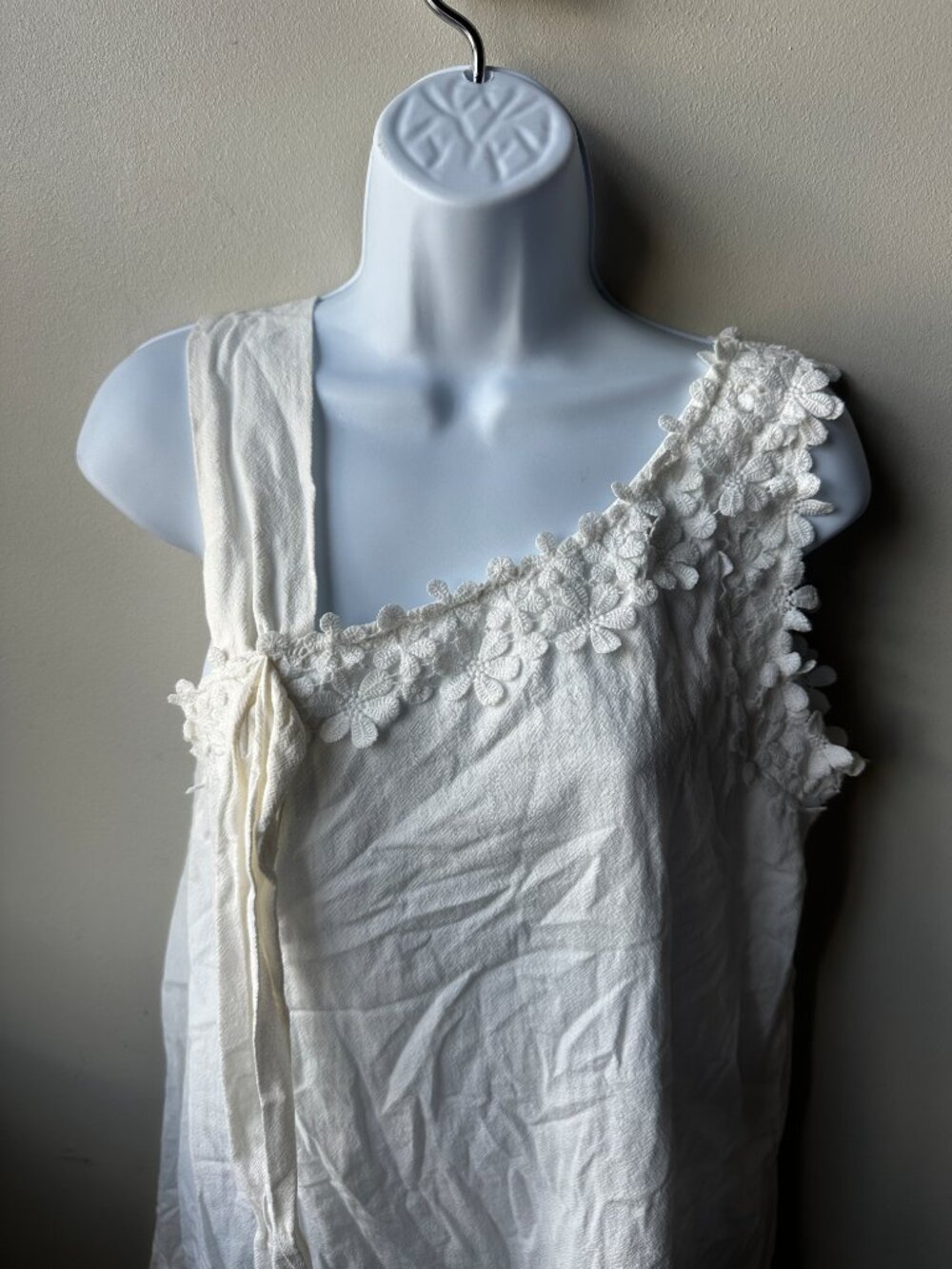 SHEIN Women's S White One Shoulder Daisy Lace Trim Tie Strap Cotton Mini Dress